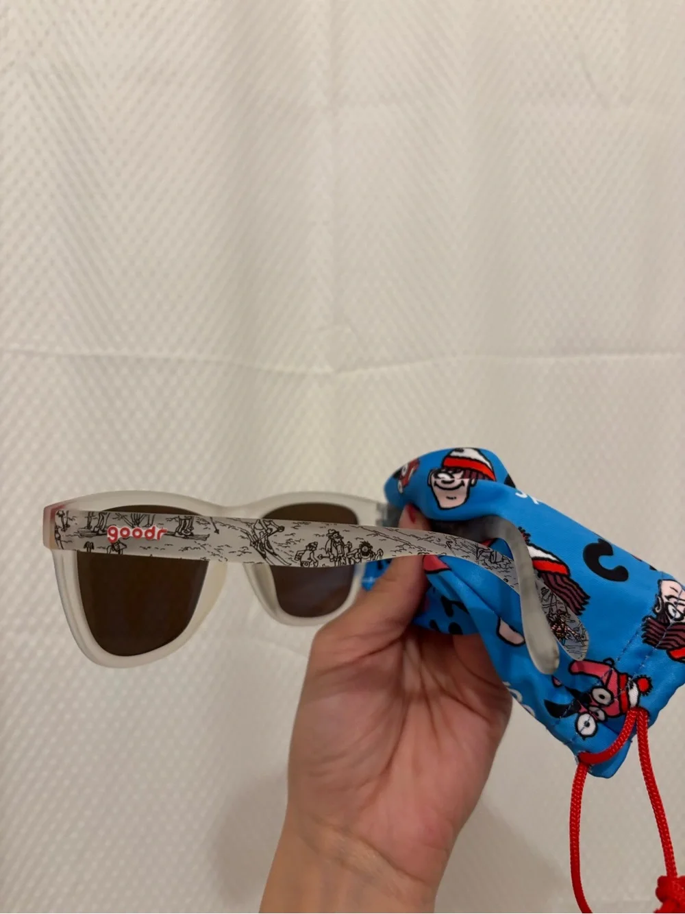 Where's Waldo White Frame Sunglasses with Blue Mirrored Lenses